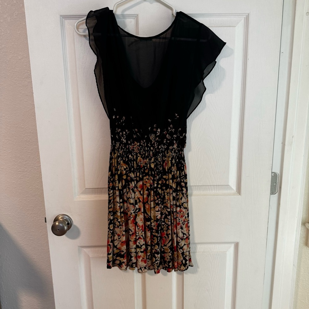 Kimchi Blue black and multi colored silky floral dress